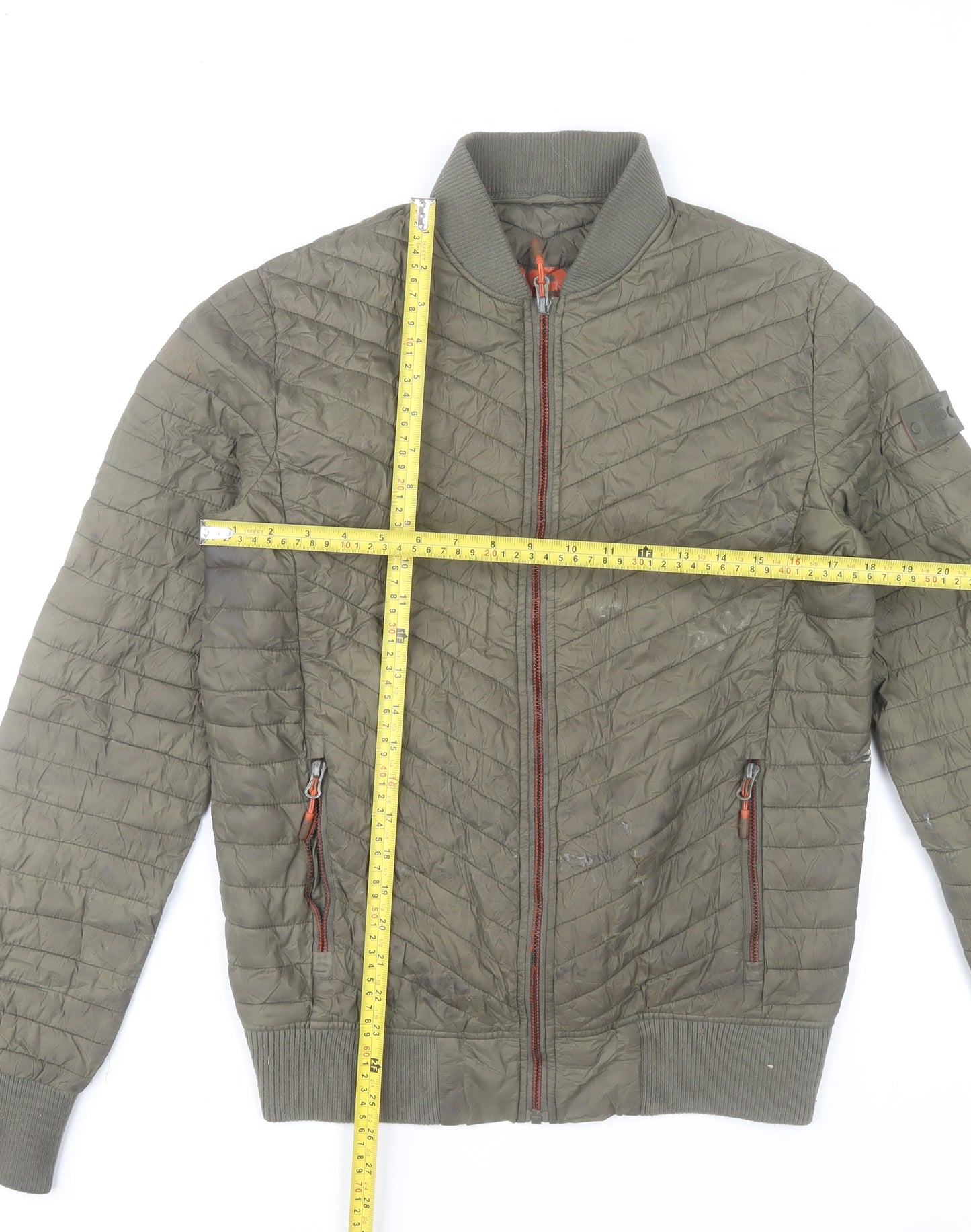 Superdry Men's Green Nylon Quilted Bomber Jacket Size S