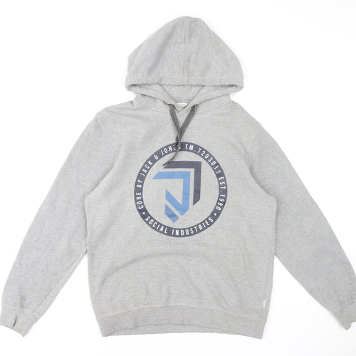 Jack & Jones Men's Grey Pullover Hoodie M Graphic Print Regular Fit