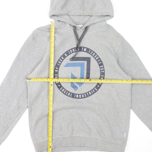 Jack & Jones Men's Grey Pullover Hoodie M Graphic Print Regular Fit