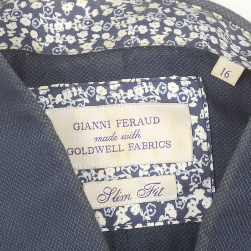 Gianni Feraud Men's Blue Slim Fit Formal Dress Shirt Size 16