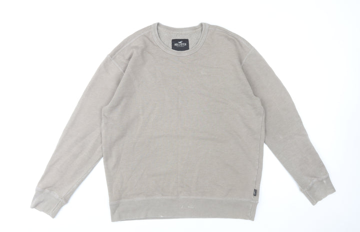 Hollister Men Beige Crew Neck Pullover Sweatshirt Size L