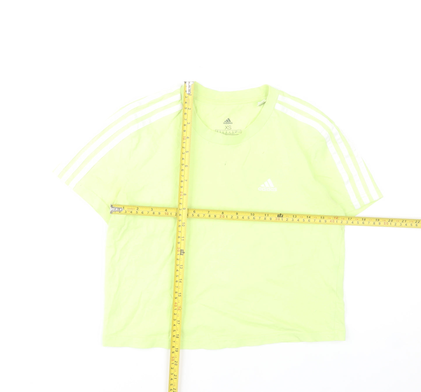 Adidas Womens XS Green Cropped T-Shirt Short Sleeve Sports Top