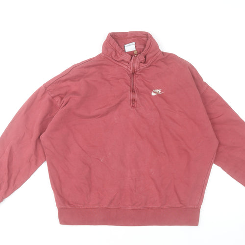 Nike Women's Pink Oversized 1/4 Zip Sweatshirt Cotton Blend