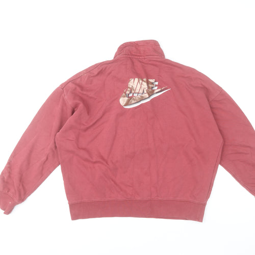 Nike Women's Pink Oversized 1/4 Zip Sweatshirt Cotton Blend