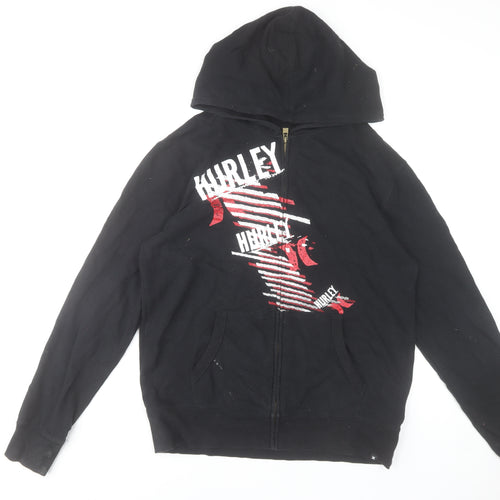 Hurley Mens Black Full Zip Hoodie Medium Graphic Print Casual