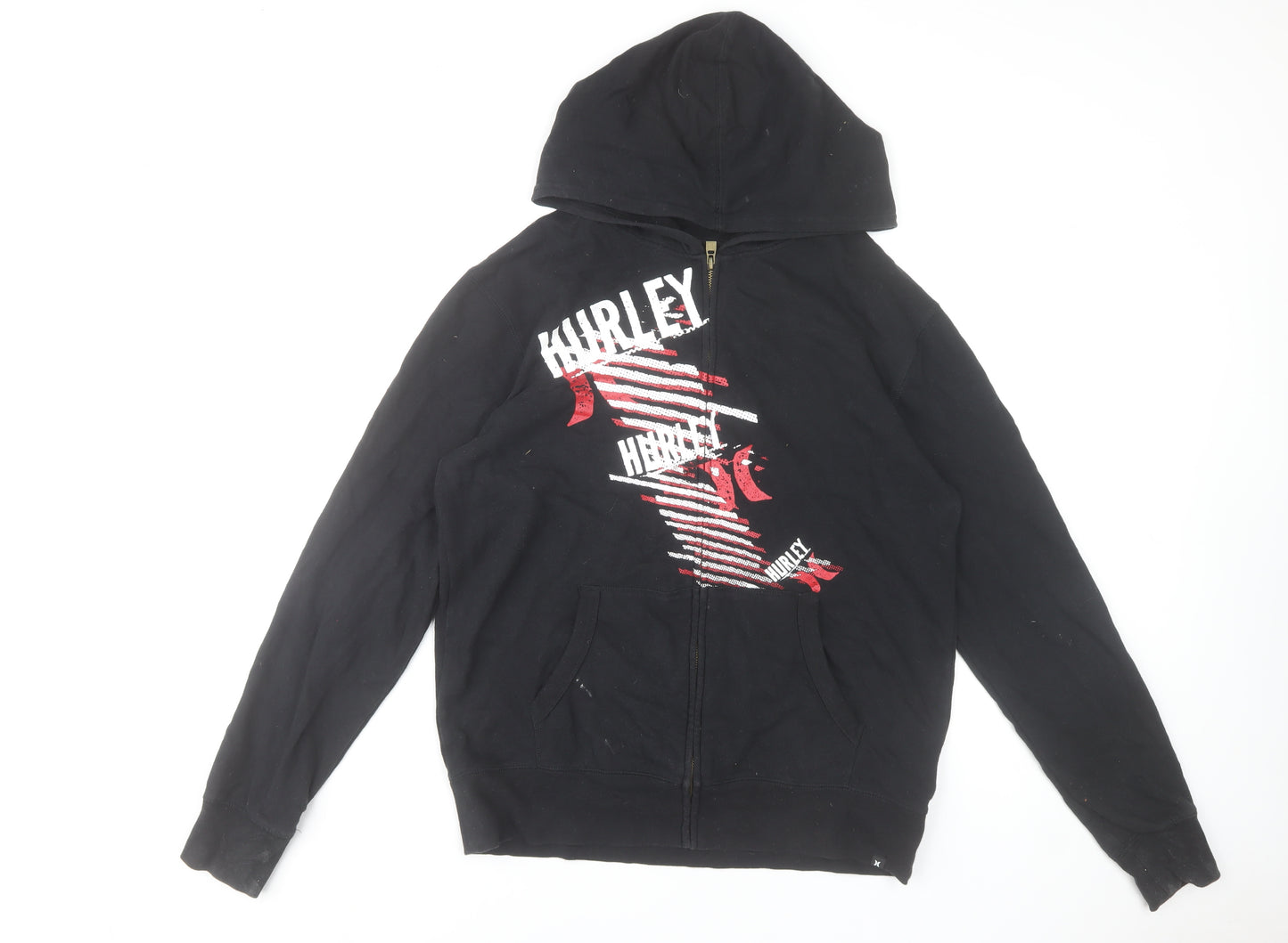 Hurley Mens Black Full Zip Hoodie Medium Graphic Print Casual