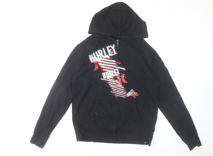 Hurley Mens Black Full Zip Hoodie Medium Graphic Print Casual