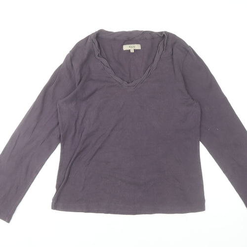 Kew Womens Purple Cotton Silk Trim V-Neck Long Sleeve T-Shirt XL