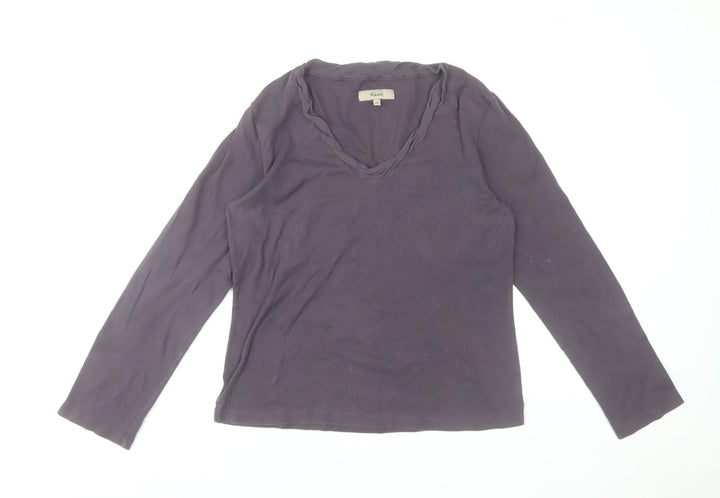 Kew Womens Purple Cotton Silk Trim V-Neck Long Sleeve T-Shirt XL