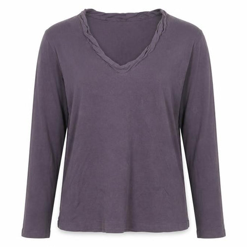 Kew Womens Purple Cotton Silk Trim V-Neck Long Sleeve T-Shirt XL