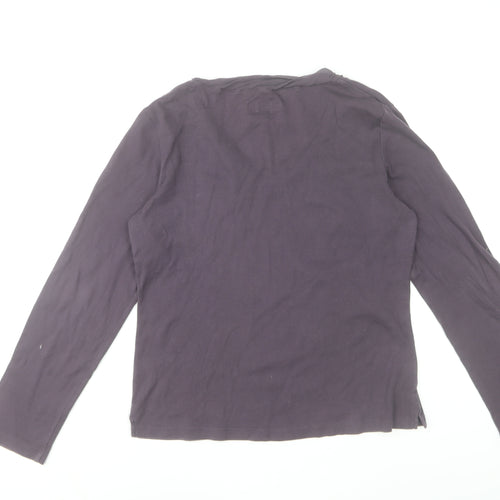 Kew Womens Purple Cotton Silk Trim V-Neck Long Sleeve T-Shirt XL