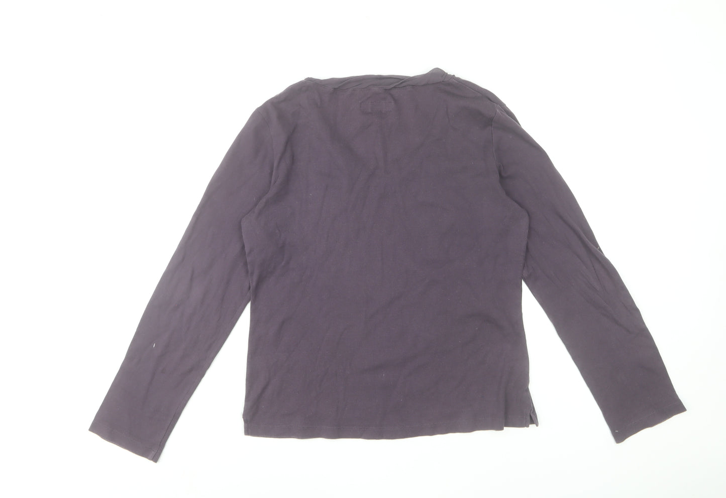 Kew Womens Purple Cotton Silk Trim V-Neck Long Sleeve T-Shirt XL