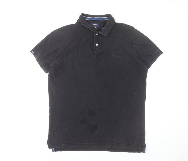 Superdry Men's Black Polo Shirt Size L Cotton Short Sleeve Casual