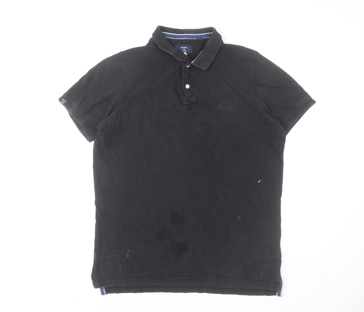 Superdry Men's Black Polo Shirt Size L Cotton Short Sleeve Casual