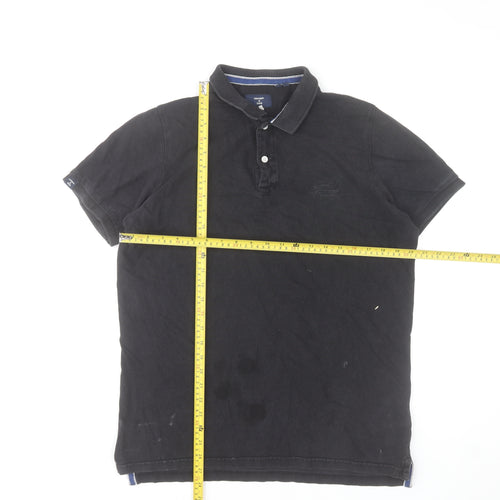Superdry Men's Black Polo Shirt Size L Cotton Short Sleeve Casual