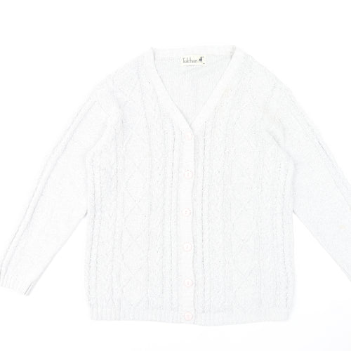Tulchan Women's White Cable-Knit Cardigan M Cotton Blend V-Neck