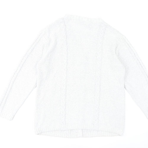 Tulchan Women's White Cable-Knit Cardigan M Cotton Blend V-Neck