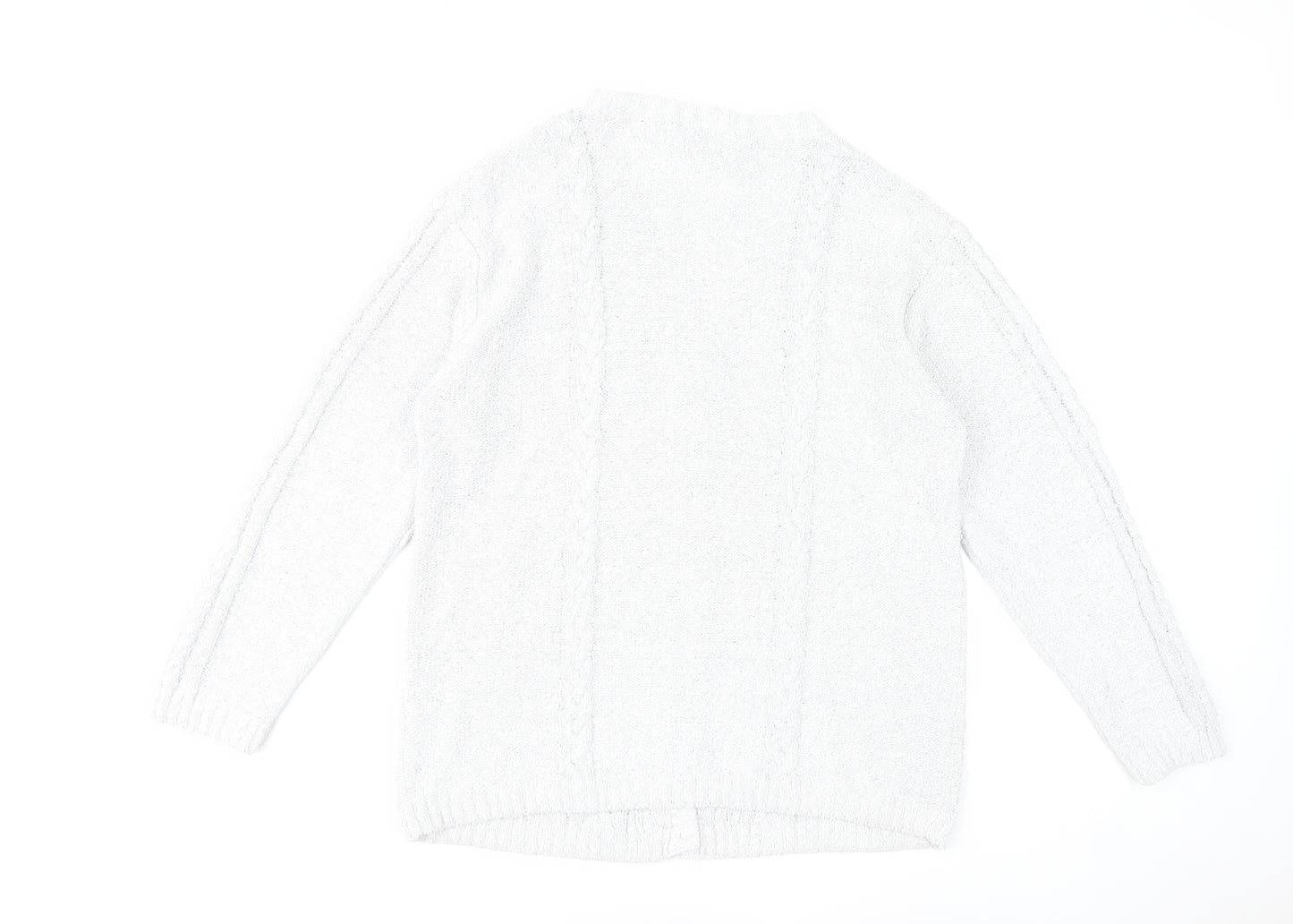 Tulchan Women's White Cable-Knit Cardigan M Cotton Blend V-Neck