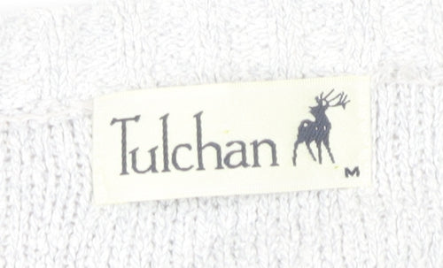 Tulchan Women's White Cable-Knit Cardigan M Cotton Blend V-Neck