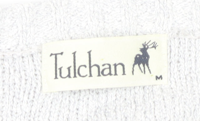 Tulchan Women's White Cable-Knit Cardigan M Cotton Blend V-Neck