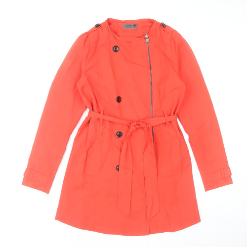 Nümph Women's Orange Trench Coat UK 8 Belted Mid-Length Cotton Blend