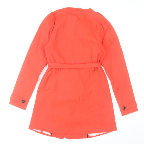 Nümph Women's Orange Trench Coat UK 8 Belted Mid-Length Cotton Blend