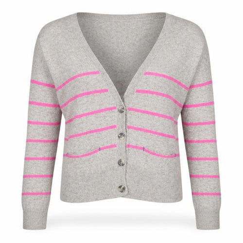 American Eagle Outfitters Women Grey Pink Stripe Cardigan M Wool Blend