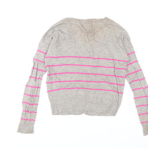 American Eagle Outfitters Women Grey Pink Stripe Cardigan M Wool Blend