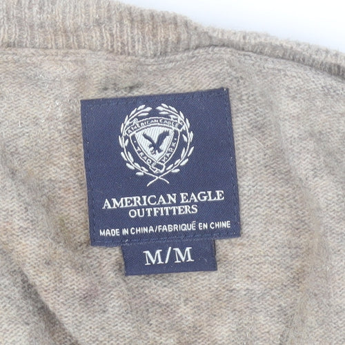 American Eagle Outfitters Women Grey Pink Stripe Cardigan M Wool Blend