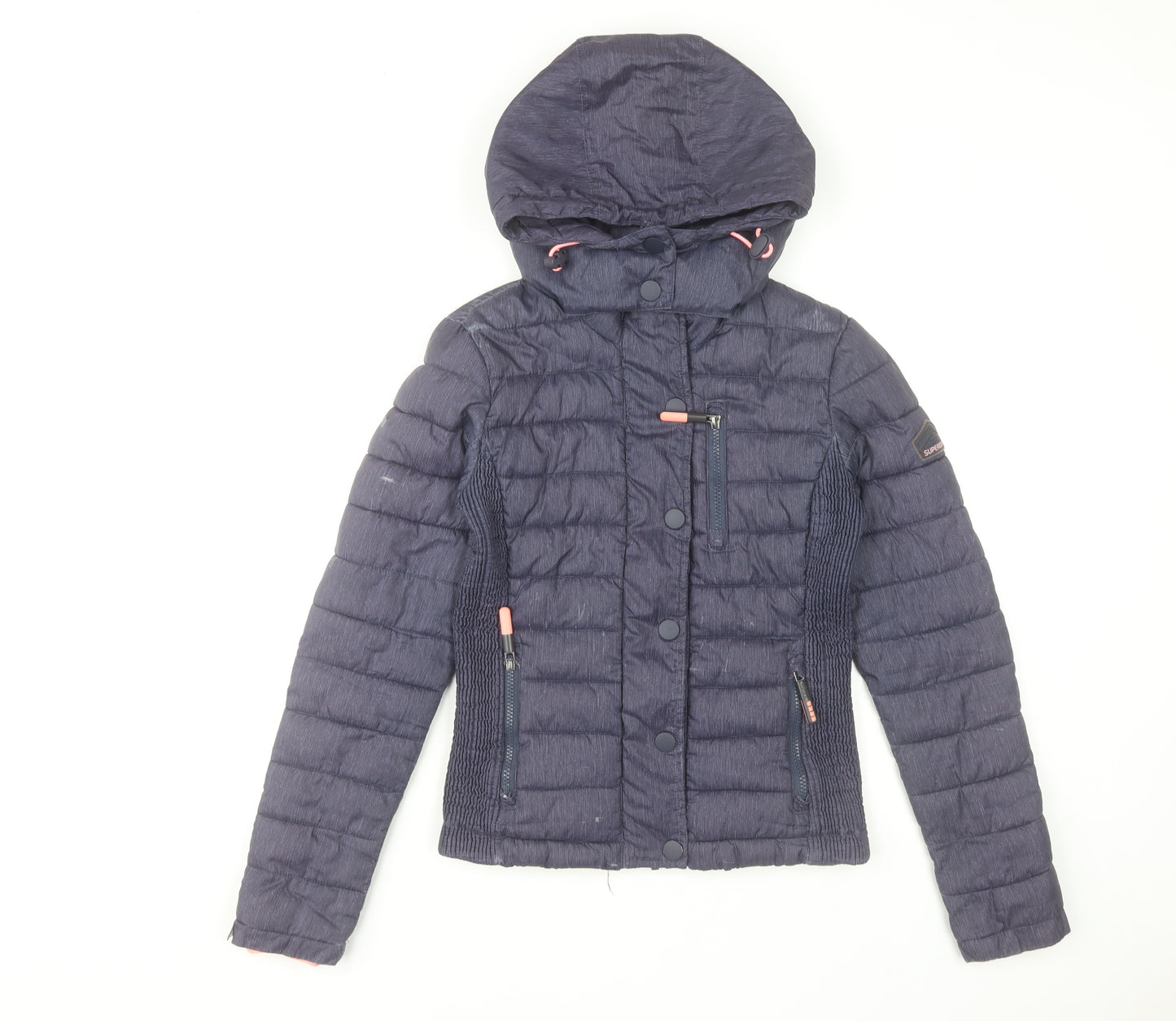 Superdry Womens Blue Puffer Jacket Size 6 Hooded Lightweight Casual