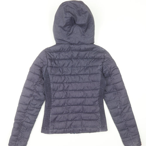 Superdry Womens Blue Puffer Jacket Size 6 Hooded Lightweight Casual
