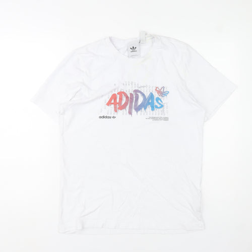 adidas Men's White Graphic Print Cotton T-Shirt Size S Regular Fit
