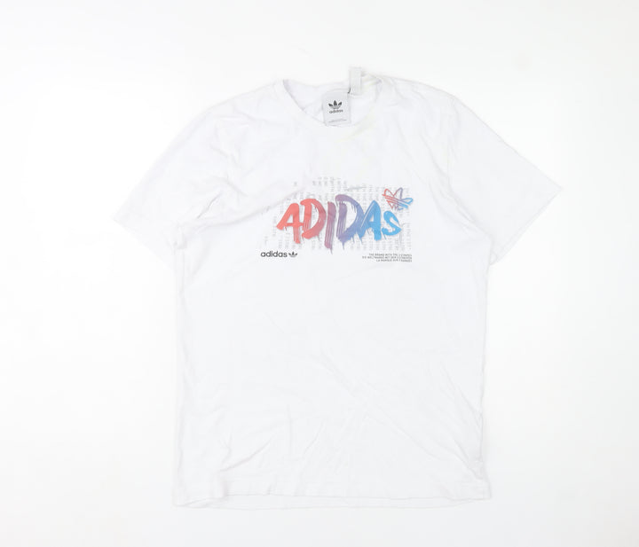 adidas Men's White Graphic Print Cotton T-Shirt Size S Regular Fit