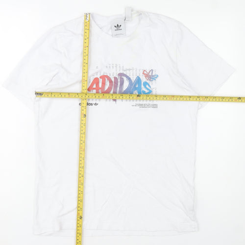 adidas Men's White Graphic Print Cotton T-Shirt Size S Regular Fit