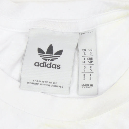 adidas Men's White Graphic Print Cotton T-Shirt Size S Regular Fit