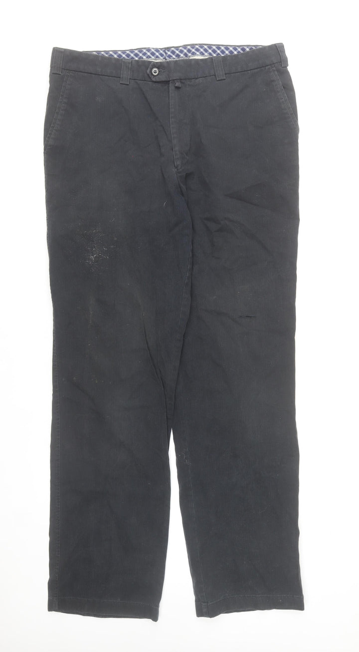 Douglas Men Black Regular Fit Stretch Corduroy Chino Trousers 38W 32L
