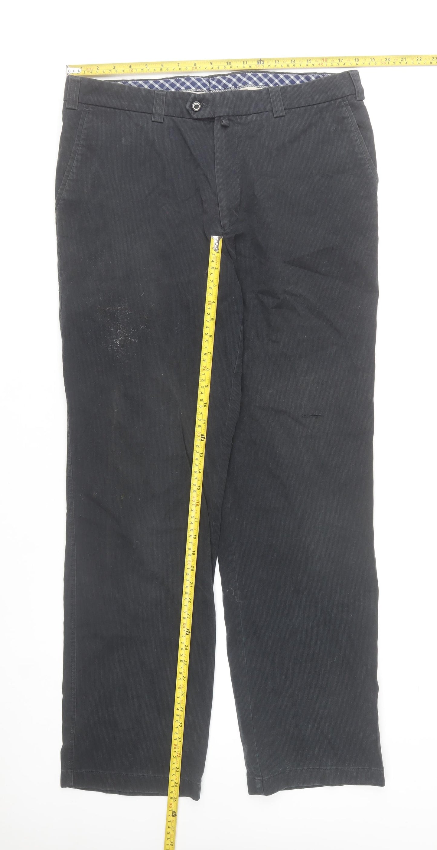 Douglas Men Black Regular Fit Stretch Corduroy Chino Trousers 38W 32L