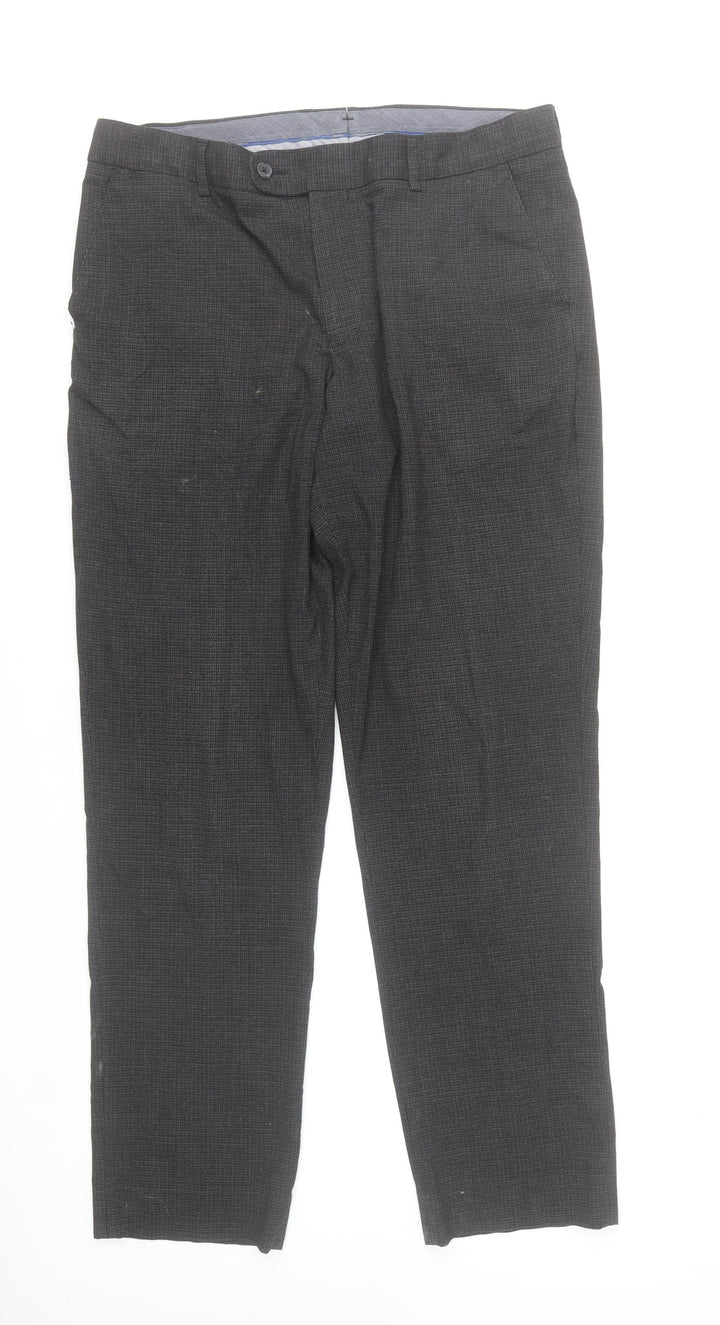 Debenhams 1778 Mens Grey Check Dress Pants 36L Regular Fit Trousers