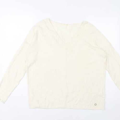 Skunkfunk Women Ivory V-Neck Cotton Long Sleeve Jumper M