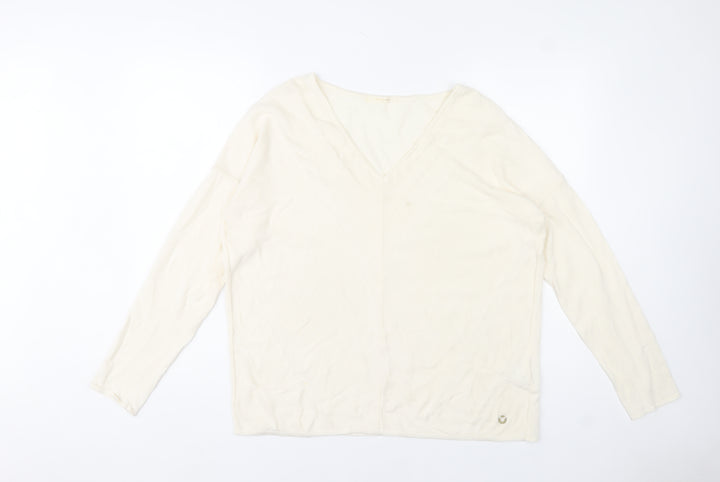Skunkfunk Women Ivory V-Neck Cotton Long Sleeve Jumper M