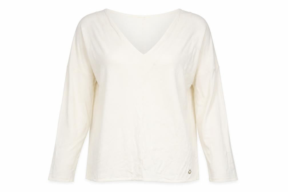 Skunkfunk Women Ivory V-Neck Cotton Long Sleeve Jumper M