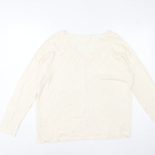 Skunkfunk Women Ivory V-Neck Cotton Long Sleeve Jumper M
