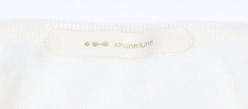 Skunkfunk Women Ivory V-Neck Cotton Long Sleeve Jumper M