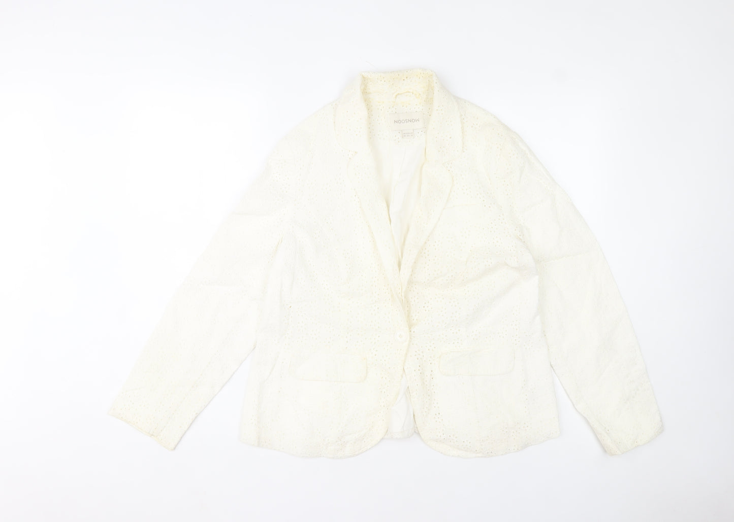 Monsoon Women’s Ivory Cotton Lace Blazer Jacket Size 16