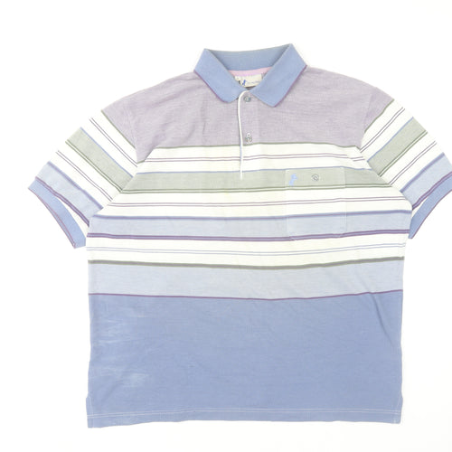 J3 Ayllón Men's Multicoloured Striped Polo Shirt Size L Cotton Blend