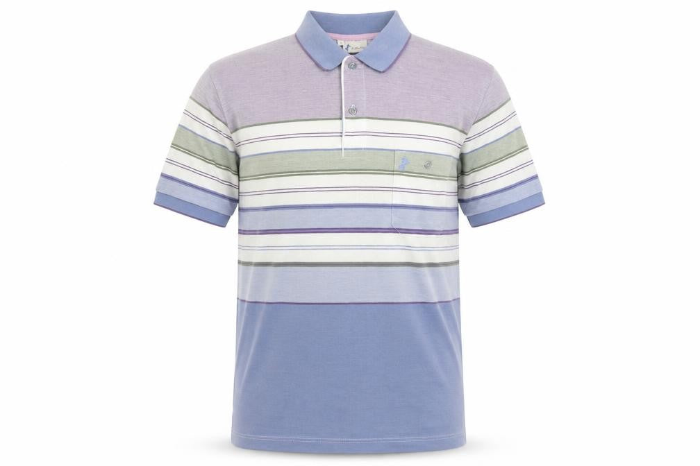 J3 Ayllón Men's Multicoloured Striped Polo Shirt Size L Cotton Blend