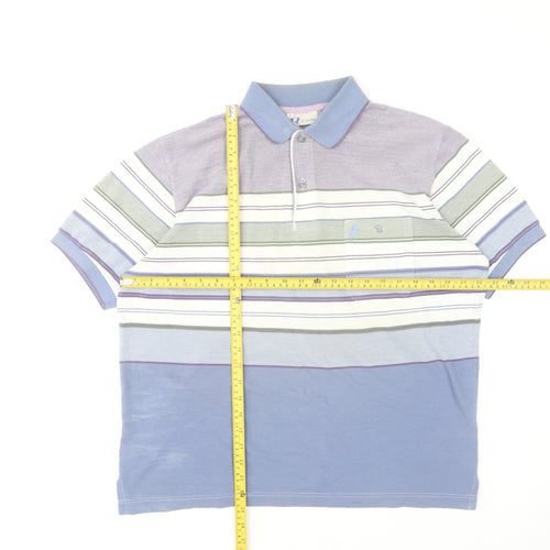 J3 Ayllón Men's Multicoloured Striped Polo Shirt Size L Cotton Blend