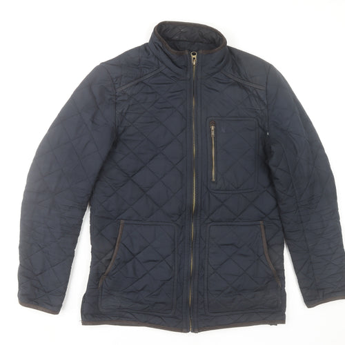 Joules Womens Blue Quilted Mid-Length Jacket Size S Polyester Zip