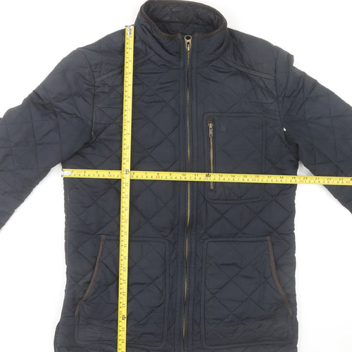 Joules Womens Blue Quilted Mid-Length Jacket Size S Polyester Zip