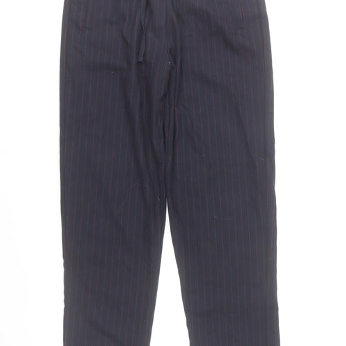 Bershka Girls Black Pinstripe Chino Trousers Size L Elastic Waist